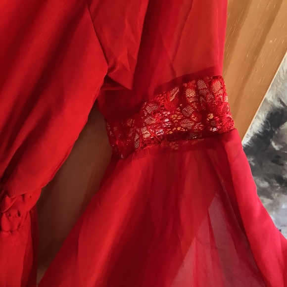 Red/Gold Flounce Sleeve Dress - Picture 2 of 6